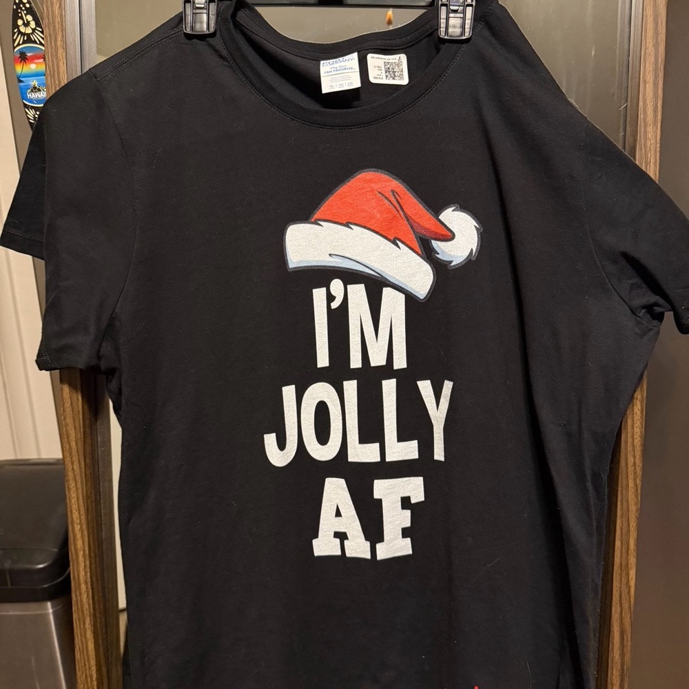 Black 'I'm Jolly AF' T-Shirt with Red Santa Hat